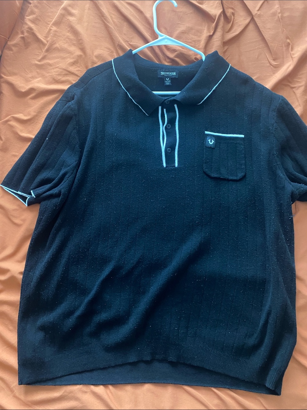 True Religion Navy Polo with White Contrast Trim and Chest Pocket